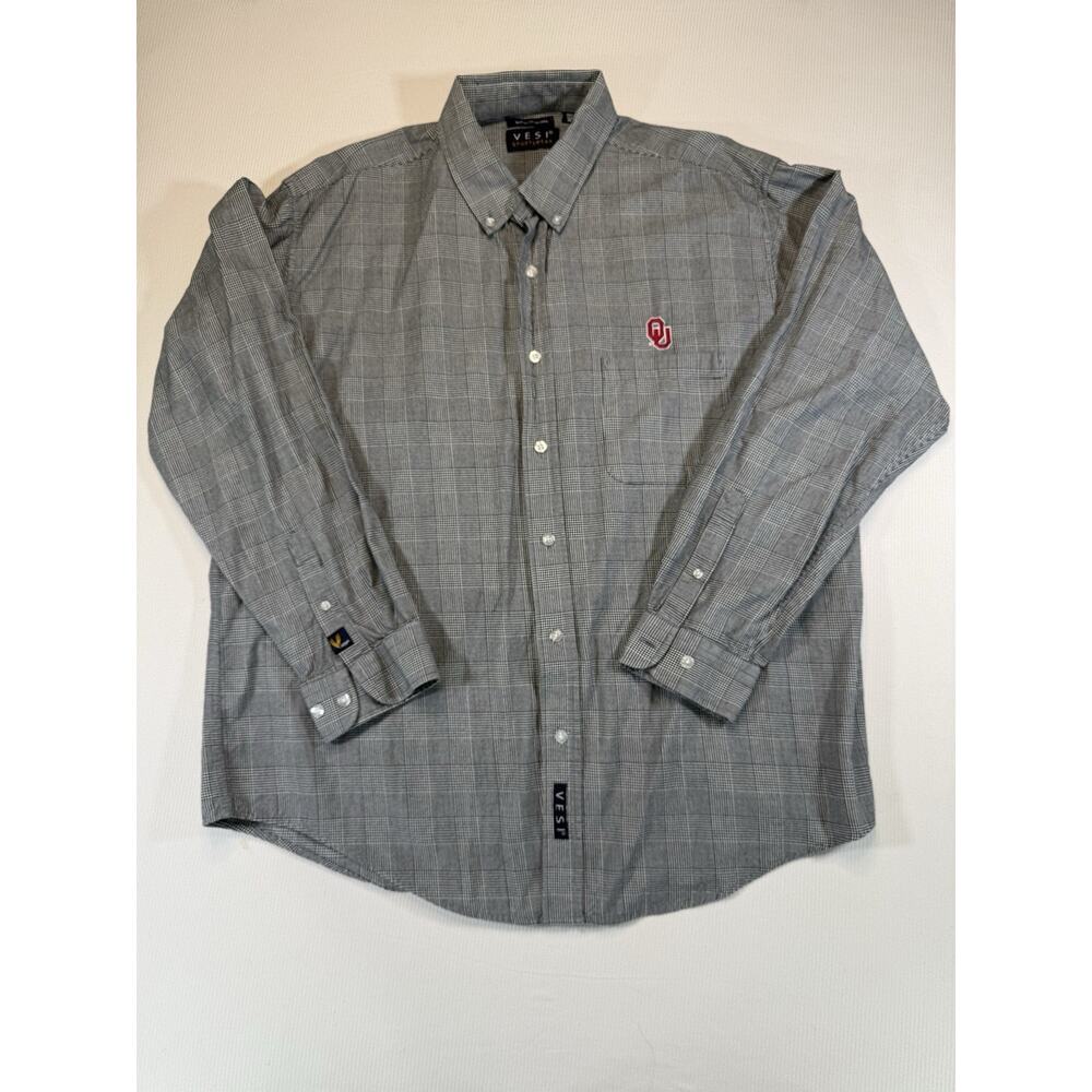 VESI Sportswear Oklahoma Sooners Button Down Shirt Men’s XL Gray Plaid OU